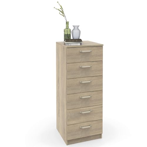 briebe Sinfonier Dormitorio Alto, Cómoda, Cajonera 6 Cajones, 110x40x40 cm (Alto x Ancho x Profundo), Habitación Matrimonio, Juvenil, Infantil, Prakt, Roble Cambrian