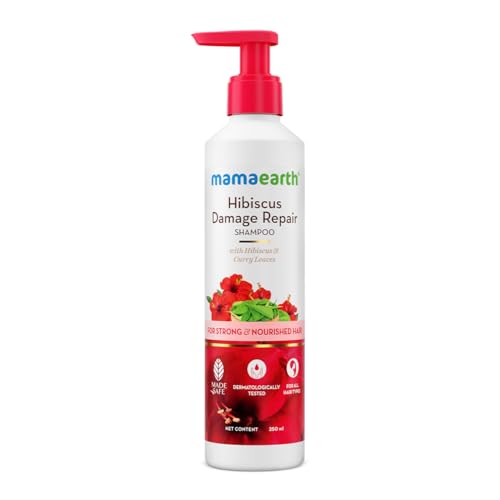 Mamaearth Hibiscus Damage Repair Shampoo With Curry Leaves for Strong & Nourished Hair – 250ml | For Dry & Frizzy, Smoother, Shinier Hair | Suitable for All Types