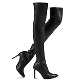 Shoe'N Tale Women Over The Knee High Stretchy Leather Thigh High Snow Boots(8,PU Black)
