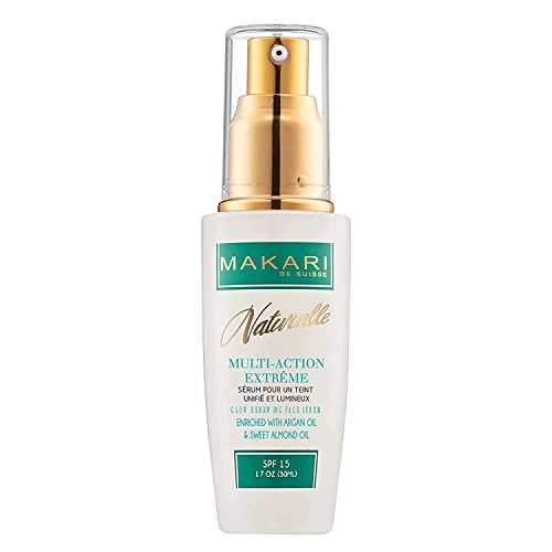 Makari Naturalle Multi-Action Extreme Brightening Serum (1.7 oz) | Brightening-Inspired Serum for Uneven Areas | Moisturizing Formula for Dry & Irritated Skin with Argan Oil & SPF15
