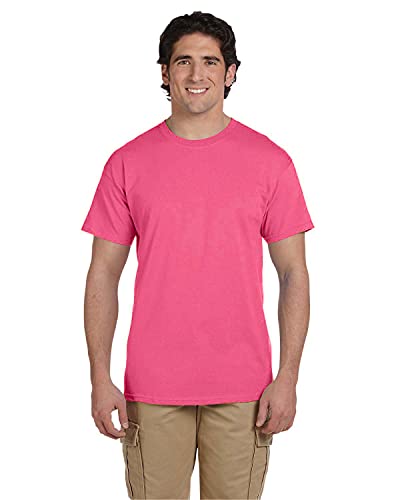 Fruit of the Loom Men&#39;s Short Sleeve Crew Tee, Large - Neon Pink