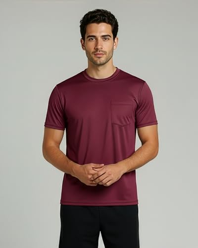 Image of Real Essentials 4 Pack: Men's Dry-Fit Short Sleeve Pocket Crew Performance Athletic T-Shirt (Available in Big & Tall)
