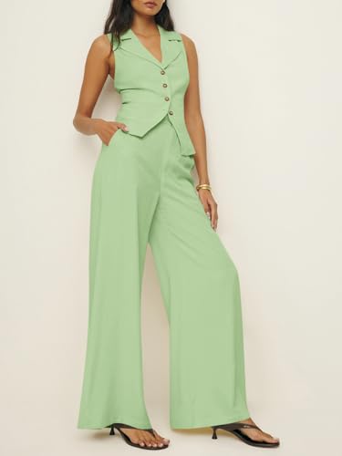 Cicy Bell Womens Vest Sets Summer 2 Piece Outfits Button Crop Blazer Vest and Wide Leg Pant Suits3