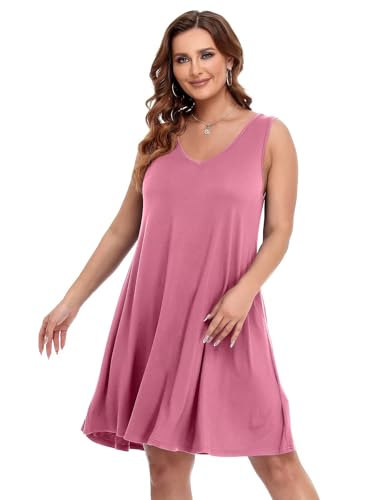 Image of BELAROI Women Casual Summer Dresses Plus Size Sundress V Neck Swing Tank Dress Sleeveless Criss-Cross Beach Cover Ups Pockets
