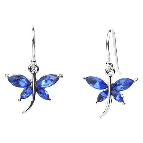 September Birthstone Earrings Dangle Sapphire Blue Dragonfly