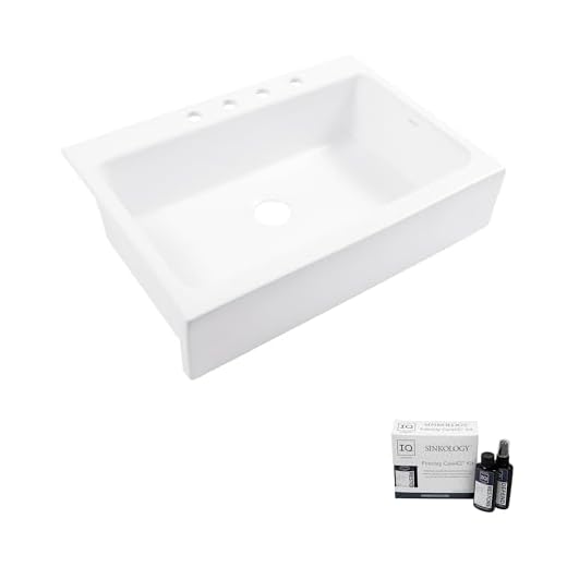 Parker Crisp White Fireclay 34" Single Bowl Quick-Fit® Drop-In Farmhouse Kitchen Sink, 4 Holes, with Fireclay Care IQ® Kit