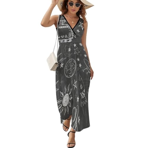 Robe Maxi Col V Décontracté Imprimé Galaxie Cosmique Robe de Plage Fluide