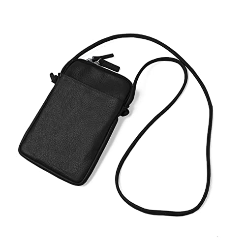 [ブランポム] スマホポーチ レディース 本革 定期入れ ICカード ポシェット スマホポシェット 携帯入れ ショルダー パスケース 縦型 シンプル 薄型 ミニマリスト 肩掛けカバン 軽量 斜め掛け bp-1063 (ブラック)