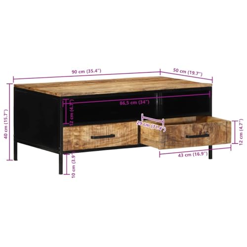 Table basse bois manguier rectangulaire 90x50cm avec rangement et étagère de salon - 4