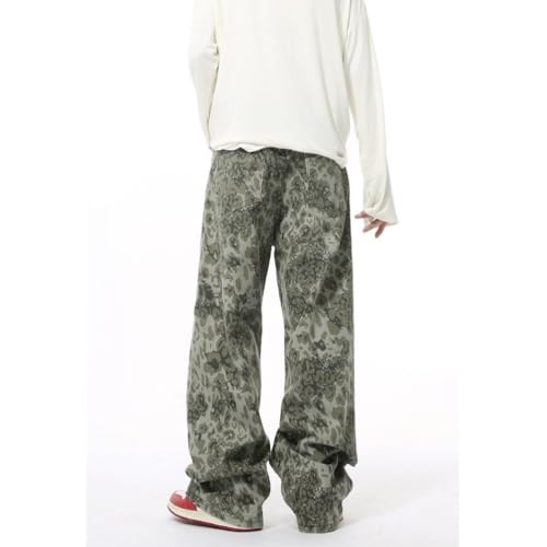 Mens Street Style Vintage Leopard Print Mid Rise Casual Zipper Baggy Y2k Long Jeans2