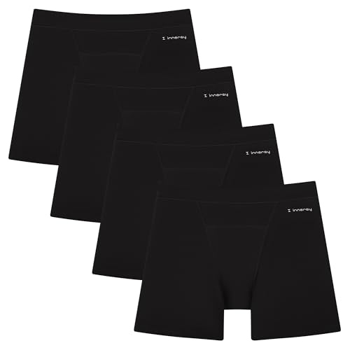 INNERSY Girl's Period Boyshorts Underwear for Teen Aged 8-16 Cotton Panties 4-Pack(L(12-14 yrs),Solid Black)