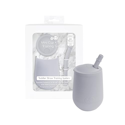 Image of ezpz Mini Cup + Straw Training System - 9 Months+ (Pewter) - 100% Silicone Training Cup for Infants + Toddlers - Designed by a Pediatric Feeding Specialist