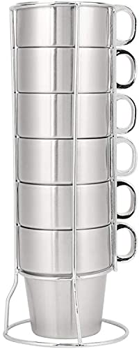 Juego de tazas de café apilables de acero inoxidable de doble capa con función antiquemaduras y soporte para bebidas para el hogar, viajes y camping