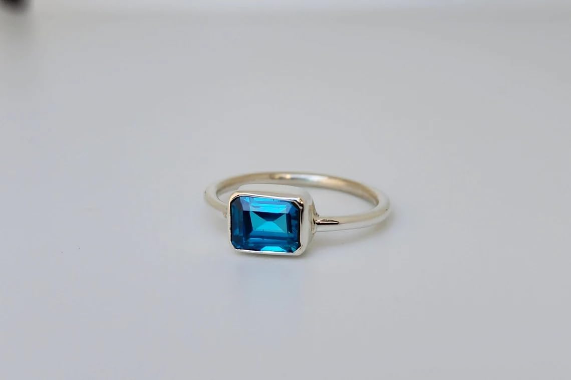 Blue Topaz Ring, 925 Sterling Silver, Gift For Her Jewelry Trending Jewelry, Wedding & Engagement & Anniversary Gift Jewelry, Handmade Silver Ring, Boho Promise Ring Fine Jewelry Dainty Ring For Women