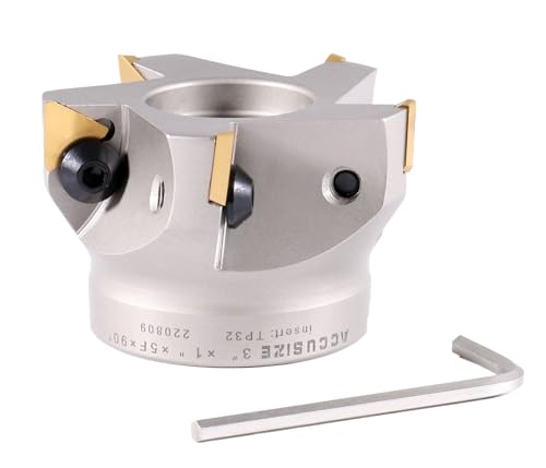 Accusize Industrial Tools 3 Inch Indexable Face Shell Milling Cutter, 90 Degree Positive Rake, TPG32 Inserts, Nickel Plated Body, 3508-0018