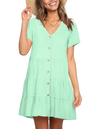 Image of Nova In Sky Women's Summer Dresses 2026 Short Sleeve V-Neck Casual Loose Swing Button Down Casual T Shirt Dresses