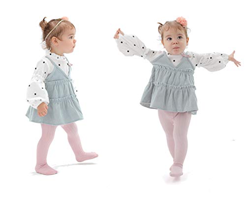 Image of EPEIUS Baby Girl Tights Cable Knit Cotton Seamless Footed Leggings 0-6Y | STAY-UP BABY TIGHTS. High elastic waist, smooth toe. Fits 0-3m newborn, infant & toddler. Ideal for daily wear & dresses.