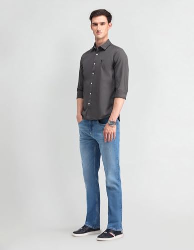Image of U.S. Polo ASSN. Solid Slim Fit Shirts for Men - 100% Cotton, Full Sleeve Mens Casual Shirts
