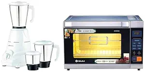 Bajaj 50 Litre Digital Oven Toaster Griller (50 litres OTG) with 6 Pre-Set Menu, Black & Silver & Bajaj Rex 500W Mixer Grinder with Nutri-Pro Feature, 3 Jars, White