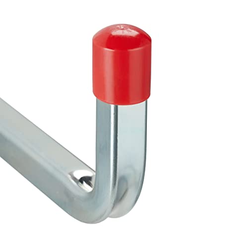 Relaxdays Wandhaken 4er Set, bis 40 kg, Stahl, Universalhaken für Garage, Werkstatt, Keller, Schwerlasthaken, Silber/rot