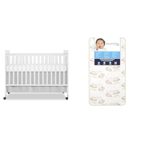 Dream On Me Carson Classic 3-in-1 Convertible Crib in White Foam 2-in-1 Breathable Twilight 5' Spring Coil Crib and Toddler Bed Mattress