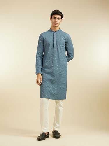 Image of DIWAS BY MANYAVAR Men's Viscose Chikankari Sequined Kurta (1pc)