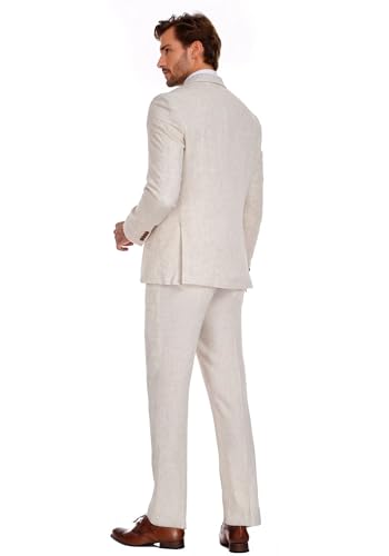 Wehilion Men's 2 Piece Linen Suits Slim Fit Casual Summer Beach Wedding Dress Tux Prom Lightweight Blazer Jacket and Pants2