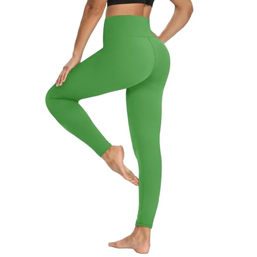 YOLIX Workout Leggings for Women - High Waisted Yoga Pants Tummy Control Compression for Running Bright Green