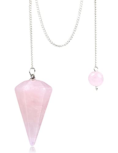 Rose Quartz/Amethyst Gemstone Pendulum, Healing Crystals for Yoga, Meditation and Divination (Rose Quartz)