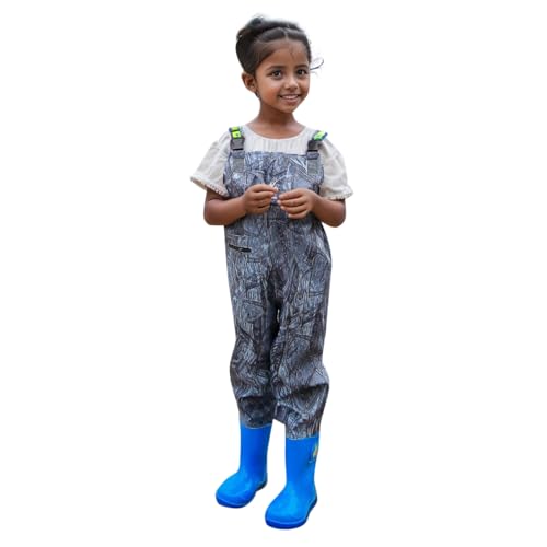 Genérico Mono Niño Niña Dibujos Animados Camuflaje Botas Pesca Joven Impermeable Caza Pesca con Botas Ropa Agua(Dark Gray, 11-12 años)