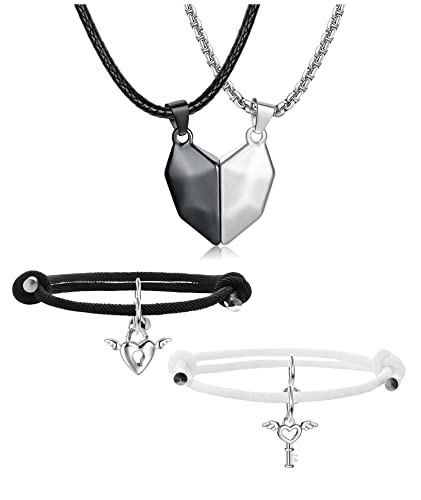 Diamday Collares Pareja Pulsera , Collares Pulseras Magnéticas Corazón a Juego ,Collar Magnetico100 Lenguas Luna con Sol,Pulsera Collar Set Amistad Parejas ,Regalo San Valentin Cover