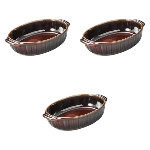 Set of 3, American Glazed Two-Handed Oval Au Gratin Dish (7.1 x 4.3 x 1.6 inches (18 x 11 x 4 cm) | Setomonohonpo