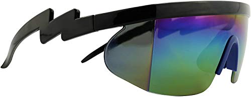 ShadyVEU Semi Rimless Neon Rainbow Mirrored Lens Sports Performance Sunglasses Black Half Frame ZigZag Arms Blue Nose Pads4
