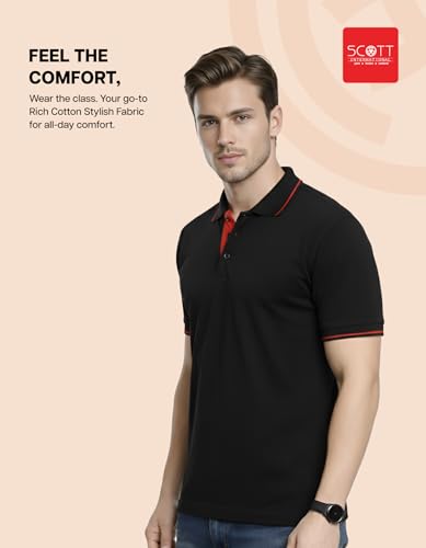 Image of Scott International Cotton Polo T Shirt | Collar Tshirts | Half Sleeves Plain T Shirt | T-Shirt |Tshirt for Men Stylish | Men's Tshirt