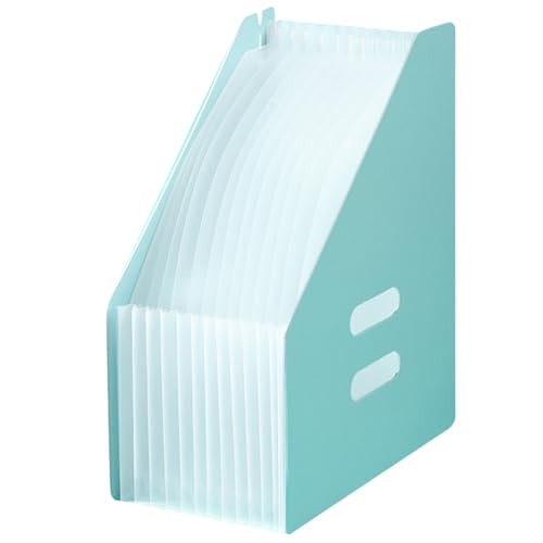 ファイルボックス ドキュメントスタンド A4 13ポケット ドキュメントファイル 大容量 伸縮 書類/ファイル 整理 収納 分類 収納ボックス 便利 横型 縦型 自立型 アコーディオン式 コンパクト 12仕切り カラーラベル付き (縦型, ライトグリーン)