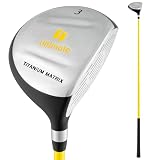 COSTWAY Golf #3 Fairway Holz für Kinder, Golfschläger aus Aluminium für Rechtshänder mit Schlägerhaube, 3-Holz 34 Zoll 15 Grad Fiberglas-Schaft für 8-10 Jahren Kinder, Gelb