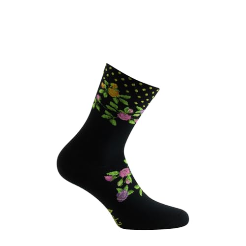 ACHILE - Mi-chaussettes Fleurs Fabrication française - couleur - Noir - Pointure - 35-41