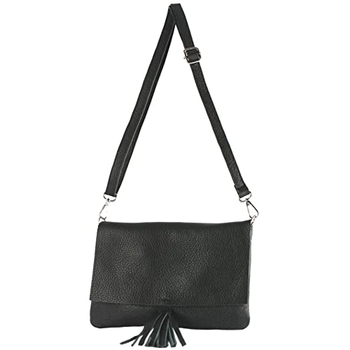 modamoda de - T242 - ital. Leder Clutch Umhängetasche Small, Farbe:Schwarz