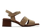 KAOLA - Zueco con tacón imitación a madera,dedos fuera,planta de gel,pulsera con hebilla,sandalias de piel, para: Mujer color: CAMELLO talla:39