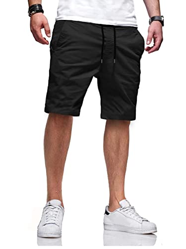 Gemijacka Bermuda - Pantalones cortos de verano para hombre, con cordón y bolsillos, Negro , M Cover