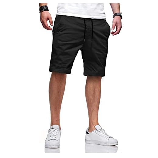 Gemijacka Bermuda byxor herr korta sommarbyxor chino-shorts dragsko med fickor, svart, XXL