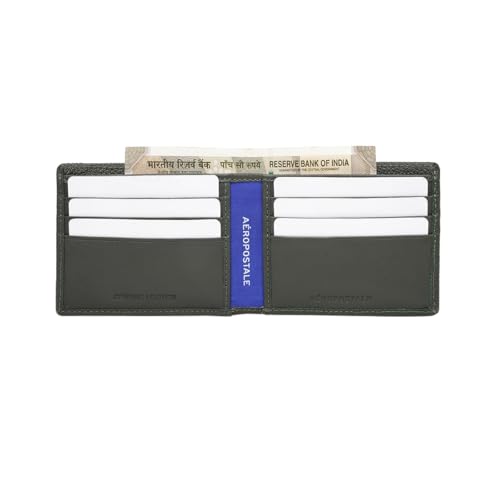 Image of Aeropostale Men's SLIMFOLD Wallet Tucson - Olive | Pebbled Leather | Formal & Minimalist Carry | Ideal for Gifting
