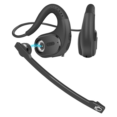 Seflorgo Bluetooth Headset, Wireless Headset with Detachable Microphone Noise Cancelling Mute, Open Ear Comfort Headphones for Office PC Car Driving, Bluetooth V5.3 Dual Connect, 12H Playtime