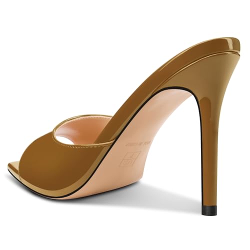 Image of TNYNFBEB Womens Stiletto High Peep Open Pointed Toe Sandals Mules Shoes Slip-on Slingback Office Party Dress Patent Leather Summer 3.9 Inches Heels