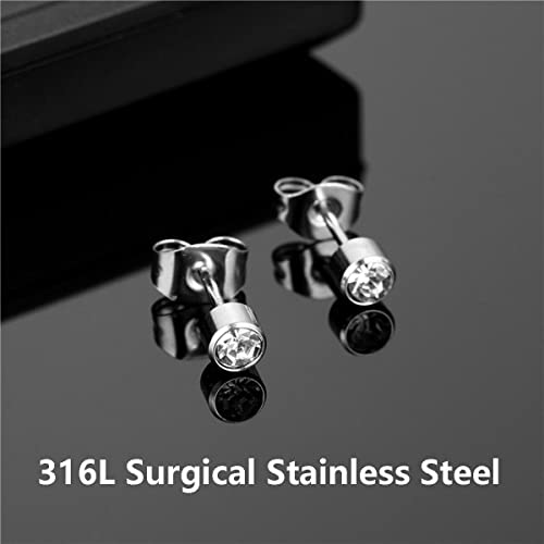 20 Pairs 4MM Surgical Stainless Steel Stud Earrings with Cubic Zirconia2