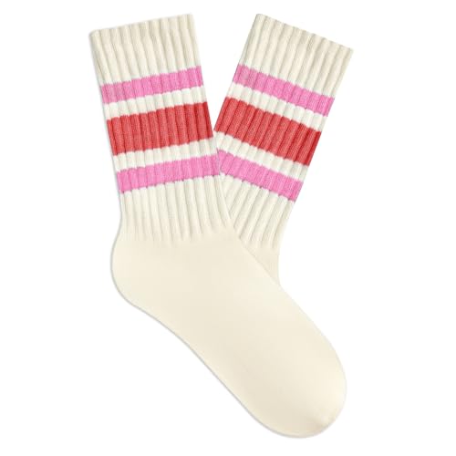 Image of Zando Novelty Striped Retro Vintage Casual Crew Socks for Women - Cotton Sporty Calf Socks