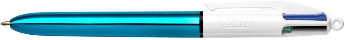 BIC 4 Colours Shine Retractable Ballpoint Pens, Medium Point (1.0 mm) - Assorted Metallic Barrels, Box of 12