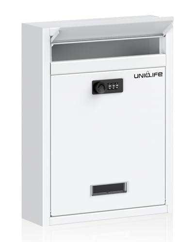 Uniclife Boîte aux lettres murale pour l'extérieur, grande boîte aux lettres verrouillable avec serrure à combinaison, boîte aux lettres de sécurité...