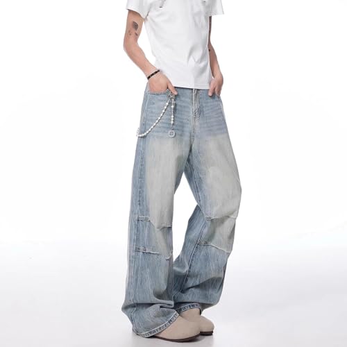 Men's American Patchwork Denim Jeans Straight Wide Leg Pants3