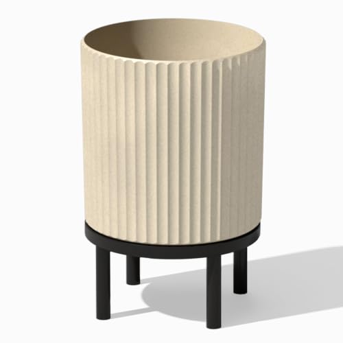 Image of Veradek Demi Series Round Planter w / Stand for Porch /Patio | Durable Plastic-Concrete & Wooden Stand | Modern Decor for Tall Plants, Flowers